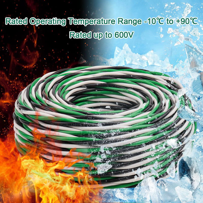MOOKEERF THHN Wire 12 Gauge 3 Conductor (Black/White/Green) 15FT - OFC Stranded Copper 12 AWG Pre-Twisted Electrical Building Wire 600V with Nylon Jacket for Residential, Industrial, Ground, CNC 12AWG 15FT