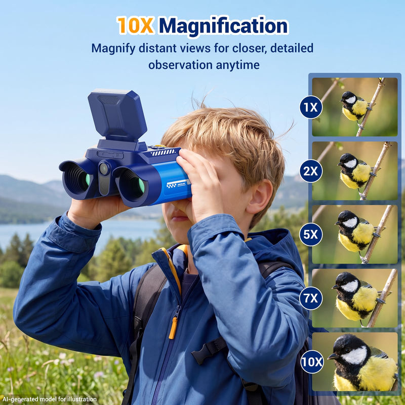 Binoculars for Kids with HD Screen & Night Vision & Games, STEM Science Educational Toy Science Kits STEM Toys for Outdoor, Travel Nature Exploration, Gift for 3+ Years Old Boys & Girls (Navy Blue)