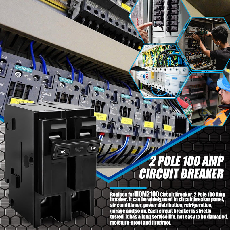 100 Amp 2 Pole Breaker,Replace for HOM2100 Circuit Breaker,100 Amp 2 Pole,120/240V,Compatible with Most Load Centers.Plug-in Circuit Breaker,Thehermal Magnetic Protection,5 Year Warranty 100 AMP