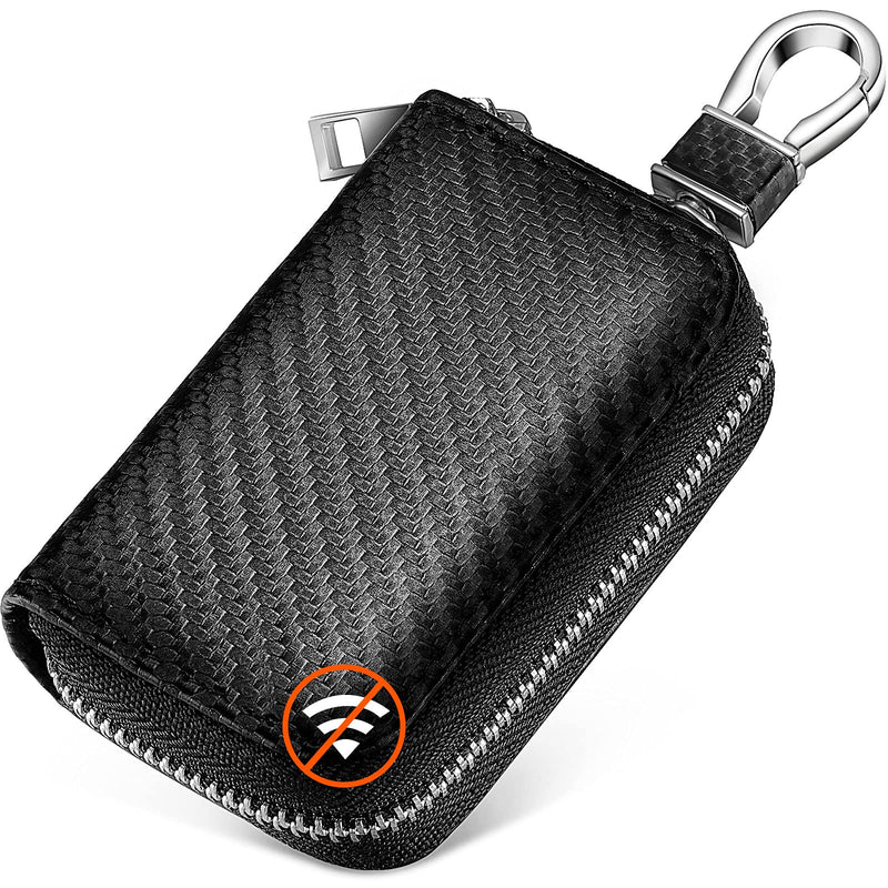 Faraday Bags for Car Key Fob Carbon Fiber Car Signal Blocking Bags Car Key Holder Zipper Bags in Black for Car Key Storage