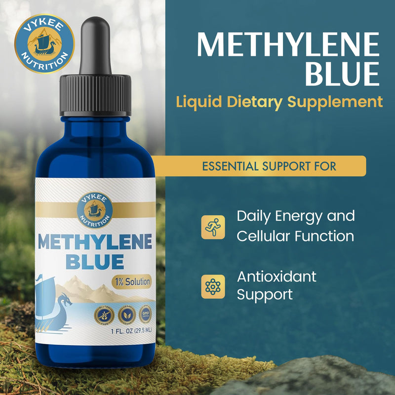 Vykee Nutrition Methylene Blue 1 Percent Solution - High Purity Liquid Supplement for Mitochondrial Health and ATP Production - Vegan, Non-GMO, Gluten Free - 29.5 ml