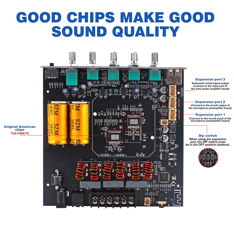 540W 2.1-Channel Mini Bluetooth Amplifier Board – 160W×2 + 220W Subwoofer, with TWS, FM/USB/AUX, IR Remote, DC15-36V, Deep Bass for DIY Speakers & Home Audio Black