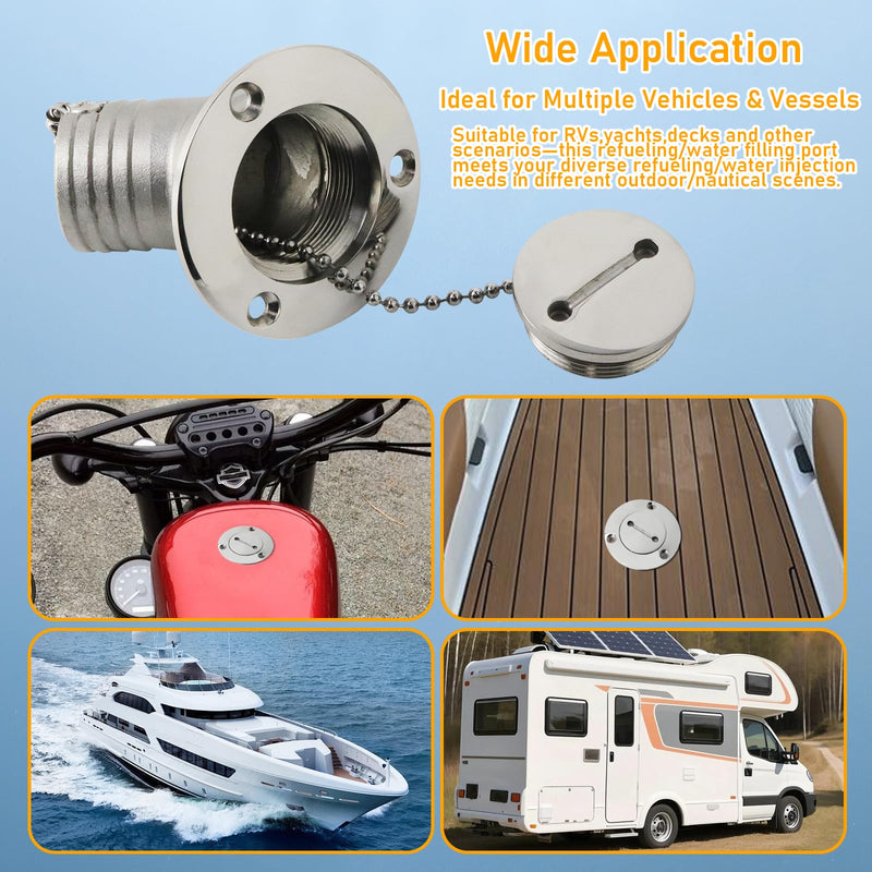 Boat Deck Fill/Filler 1-1/2"(38mm) Water Deck Fuel Filler Angled Neck 316 Stainless Steel Hardware with Key for Boat Yacht Caravan (Universal) Universal