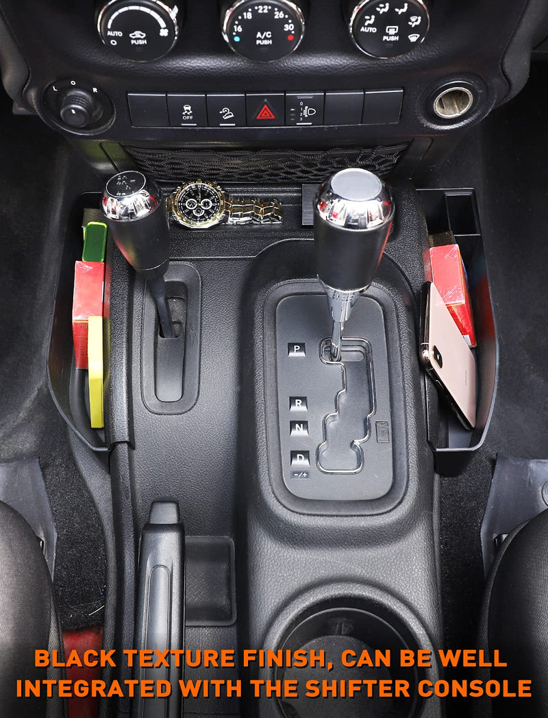 Savadicar GT-3 JK Shifter Storage Box, Gear Shift Console Side Tray Organizer for 2011-2018 Jeep Wrangler JK JKU, Interior Accessories, Reserved USB Charger Extender Slot, Black