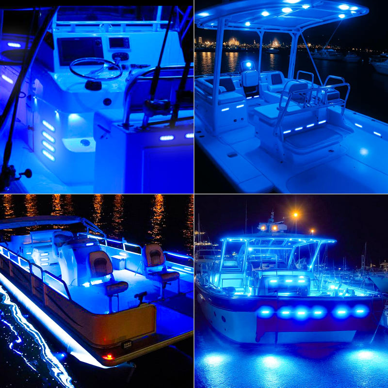 20Pack 3.7 Inch 4 LED Marine Boat Interior Lights, DC12-24V Waterproof Courtesy Lamp Deck Transom Stern Cabin Navigation Lighting for Fishing Pontoon Yacht Kayak Sailboat - Blue & White Blue, White