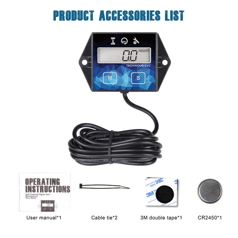 Runleader Small Engine Hour Meter, Digital Tachometer, Maintenance Reminder, Battery Replaceable, User Shutdown, Use for ZTR Lawn Mower Tractor Generator Marine Outboard ATV (HM011F) 1