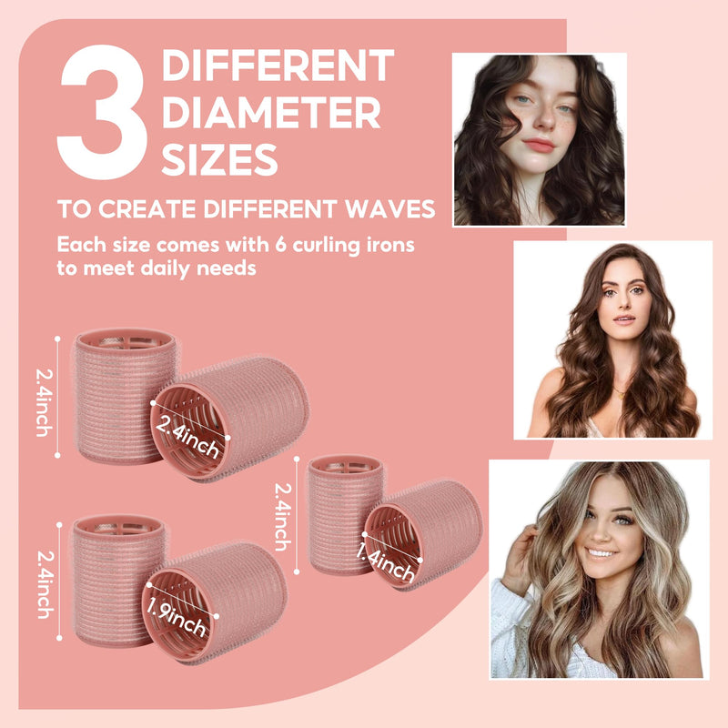 18pcs Hair Rollers,Self Grip Thermal Curlers for Long Short Hair Pink | Ceramic Ionic Thermal Hair Rollers for Hair Volume,Blowout styling Look,to Sleep In,Salon Quality Heatless Curls(Pink) Light Pink