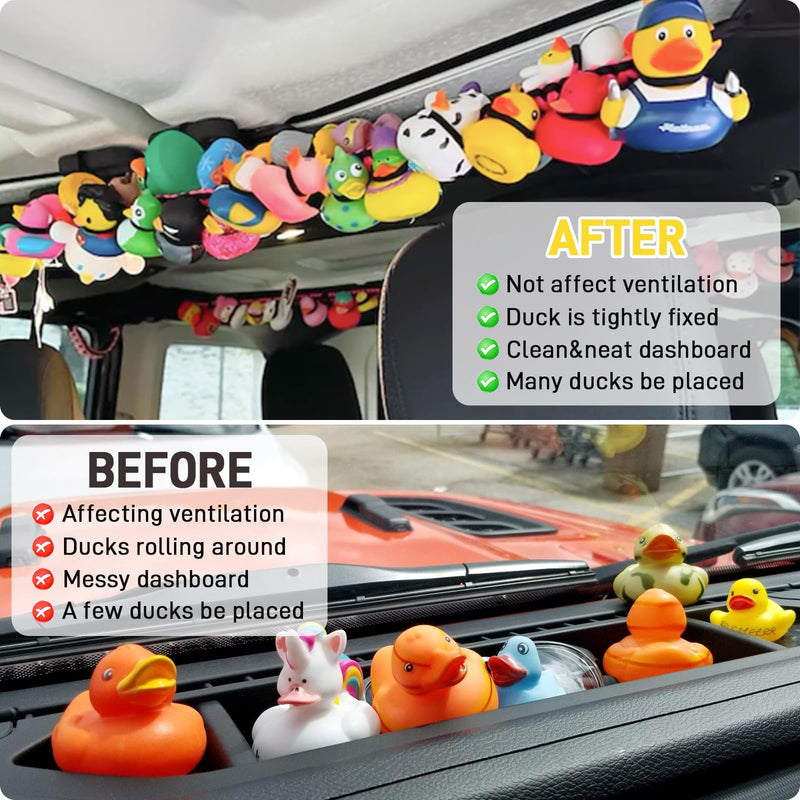 Duck Holder for Jeep, Elastic Rubber Duck Rope Holder for Jeep Wrangler YJ TJ JK JL & Gladiator JT, Paracord Ducks Display Fixed Mount, Hold 36 Ducks, Gift for Jeep Lover (Black) Black