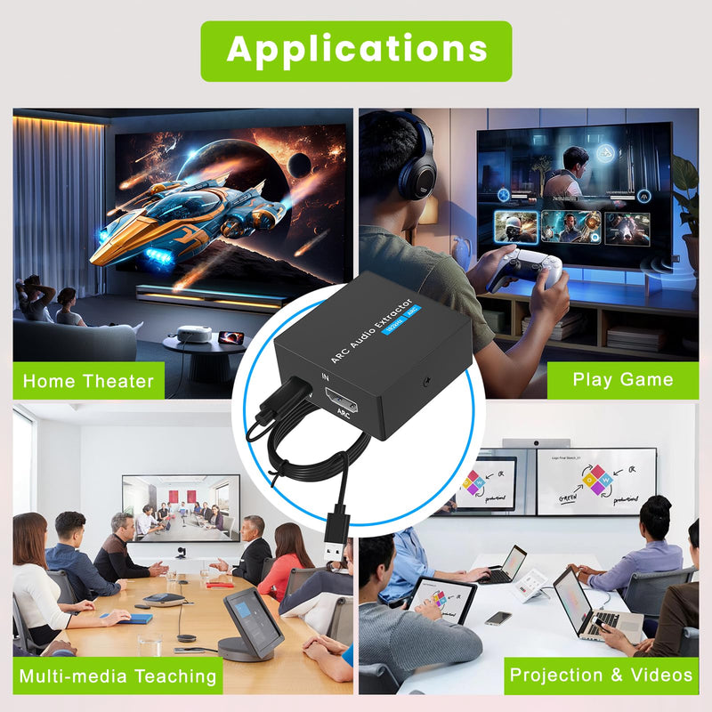 192KHz ARC Audio Extractor, HDMI ARC to Toslink/Optical+3.5mm AUX Output, HDMI to Optical Audio Adapter with 3.5mm RCA Cable, ARC to RCA Audio Converter for TV Amplifier Speaker/Soundbar/Headset