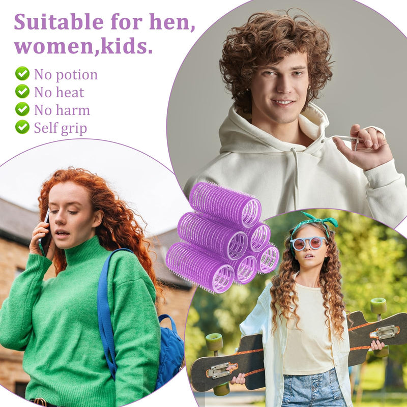 18pcs Self Grip Small Hair Curlers Set, Heatless Rollers Hair Curler Nylon Roller Set with Rat Tail Comb Hairdressing Tools for Women Salon Hairdressing Curlers Rollers(Light purple) Light purple