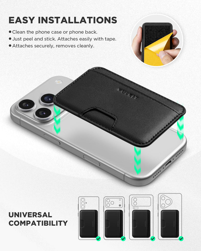 VULKIT Phone Wallet Stick On, Credit Card Holder for Phone Case, Slim Strong Self-Adhesive Stick-On Card Holder Wallet for iPhone & Android, Compatible with Most Cell Phones Obsidian Black