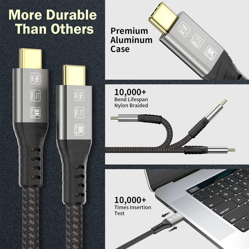 [40Gbps Data Sync] Compatible with Thunderbolt 4 Cable 10 ft Support 100W Fast Charing and 8K/4K Display for Thunderbolt 3/USB4 Monitor, Not Support Docking Stations and Hub 10FT