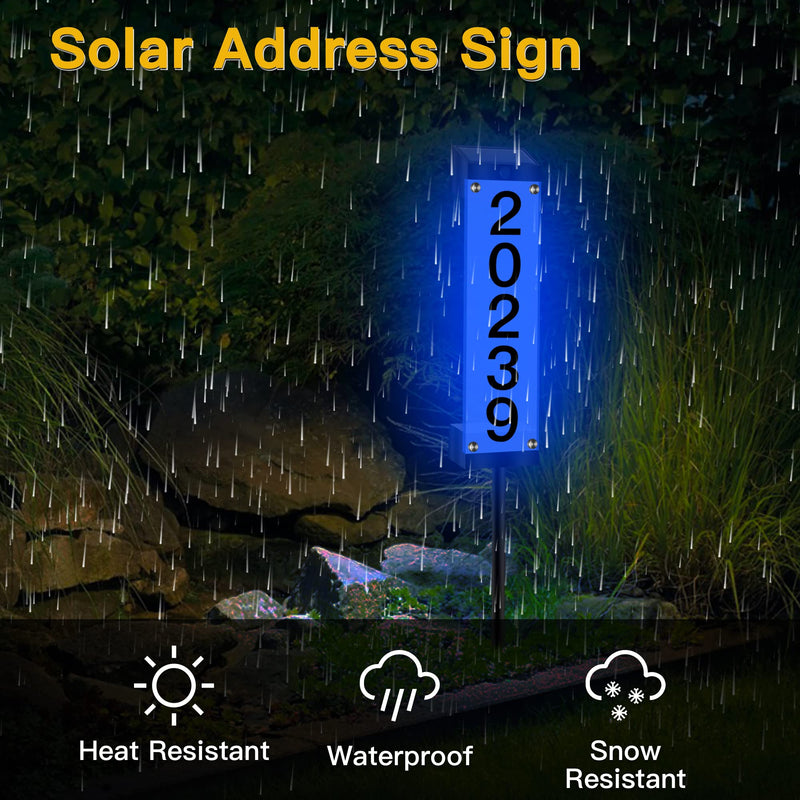 Solar House Numbers for Outside, GOSUNWEY Solar Address Signs for Yard with Stakes Waterproof Lighted House Number Sign, Solar Powered LED Address Plaque Solar House Numbers for House Mailbox Street 1 Pack