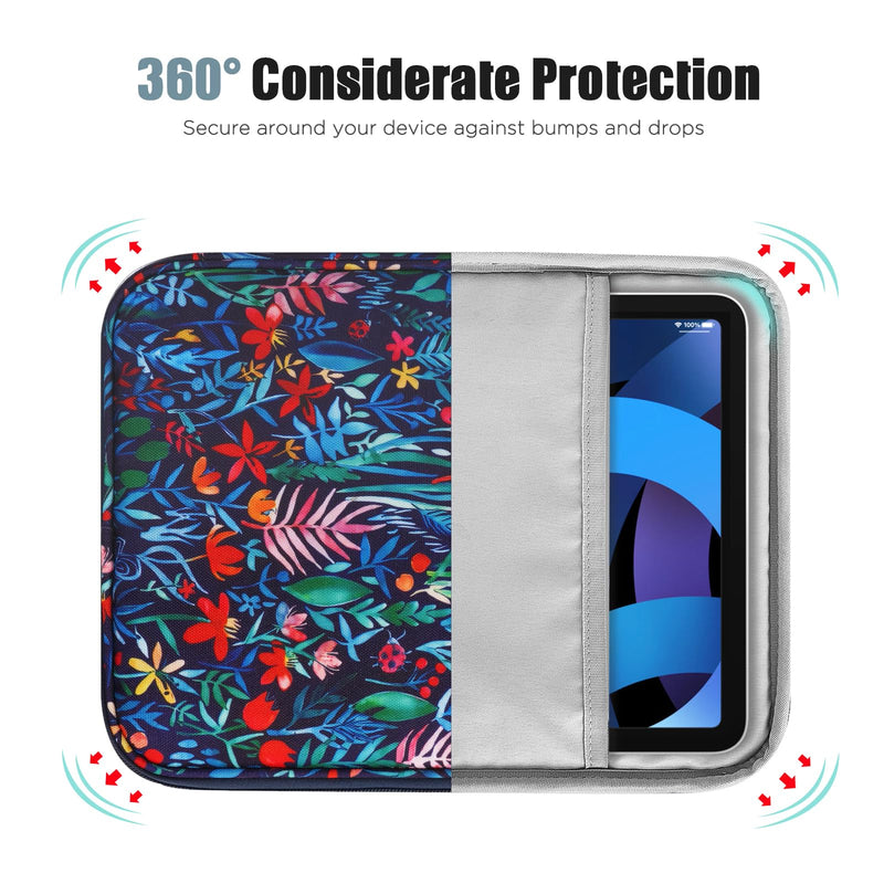 TiMOVO 9-11" Tablet Sleeve for iPad Air 11 Inch 2024,iPad Pro 11 Inch 2024,iPad 10.2 2021-2019, iPad 10th 2022,iPad Air 5/4 10.9,Galaxy Tab S9/S8/A8/A7,Protective Bag with Pocket, Blue Flower 9-11 Inch