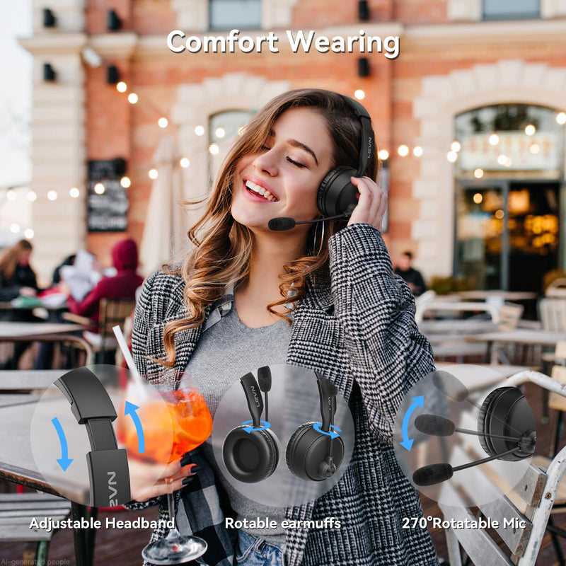 Bluetooth Headset with Microphone, 60 Hrs Bluetooth Headphones with Mic, Wireless Headset with Mic for Work/Meetings/Office/iPhone/Phone Calls/Call Center/Computer/PC/Teams/Zoom/Podcast/Skype/WebEx Black