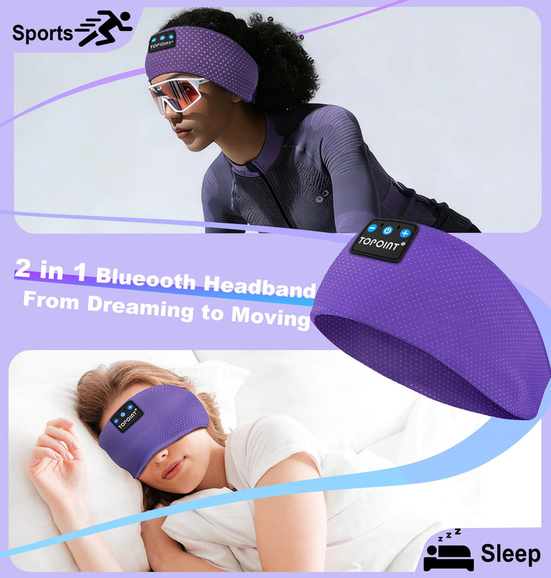 TOPOINT Sleep Headphones Bluetooth 5.4, Sports Wireless Earphones Sweat Breathable with HD Stereo Speaker for Women Men Sports Gifts Workout Jogging Yoga Insomnia Travel Meditation Purple