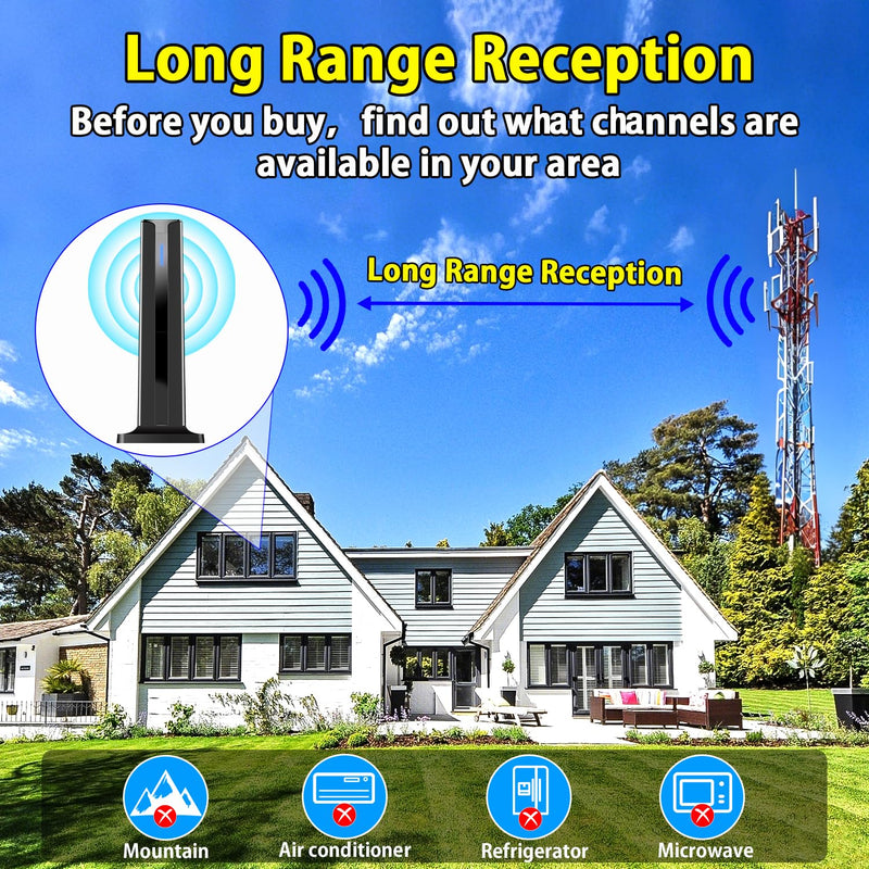 Digital TV Antenna Indoor, 2026 HD Antenna for Smart TV with 3M Stick Base 360°&Long Range Reception for Local Channels, Easy Setup Antena Without Cable(7.0 in) 7.0 IN