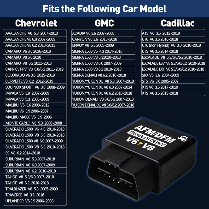 AFM/DFM Disabler Active Fuel Management Disable Device Compatible with V6 V8 GM Motor Chevy Suburban Silverado Tahoe Sierra Yukon XL 5.3 RA003 AFM Disabler Black