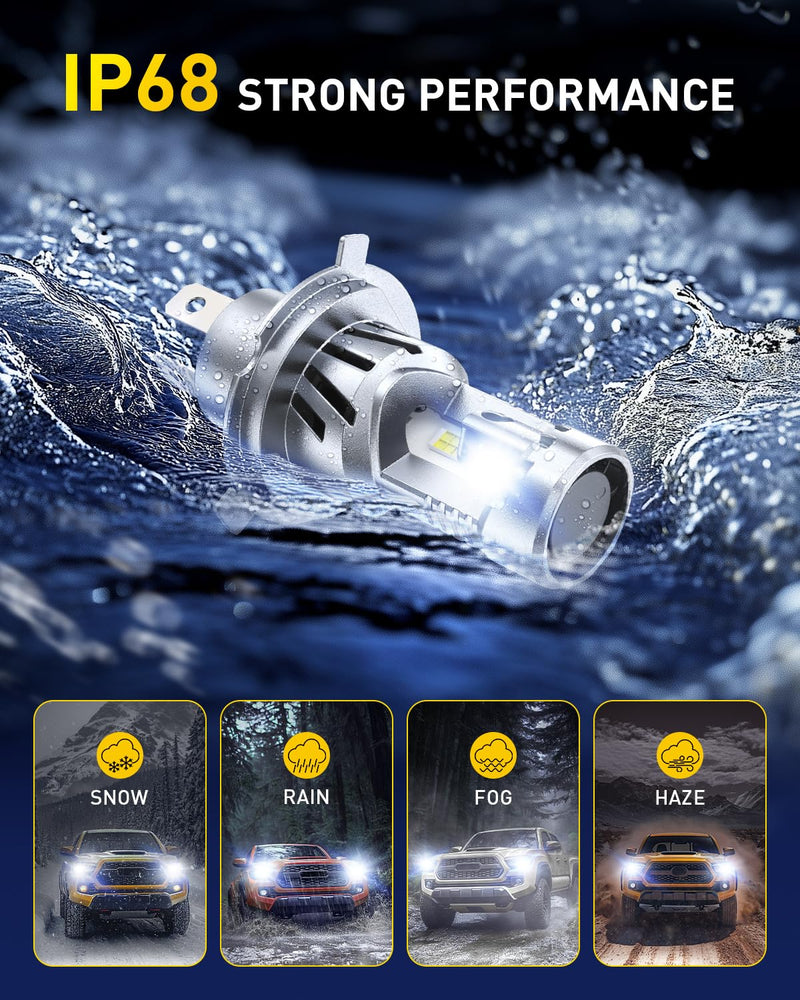 AUXITO H4 LED Bulb, 9003 Light Bulbs, 48000LM, 99% Vehicle Fit, Dual Turbo Cooling Fan, Plug N Play, 3MIN Installation, 20Year+ Lifespan 9003/H4