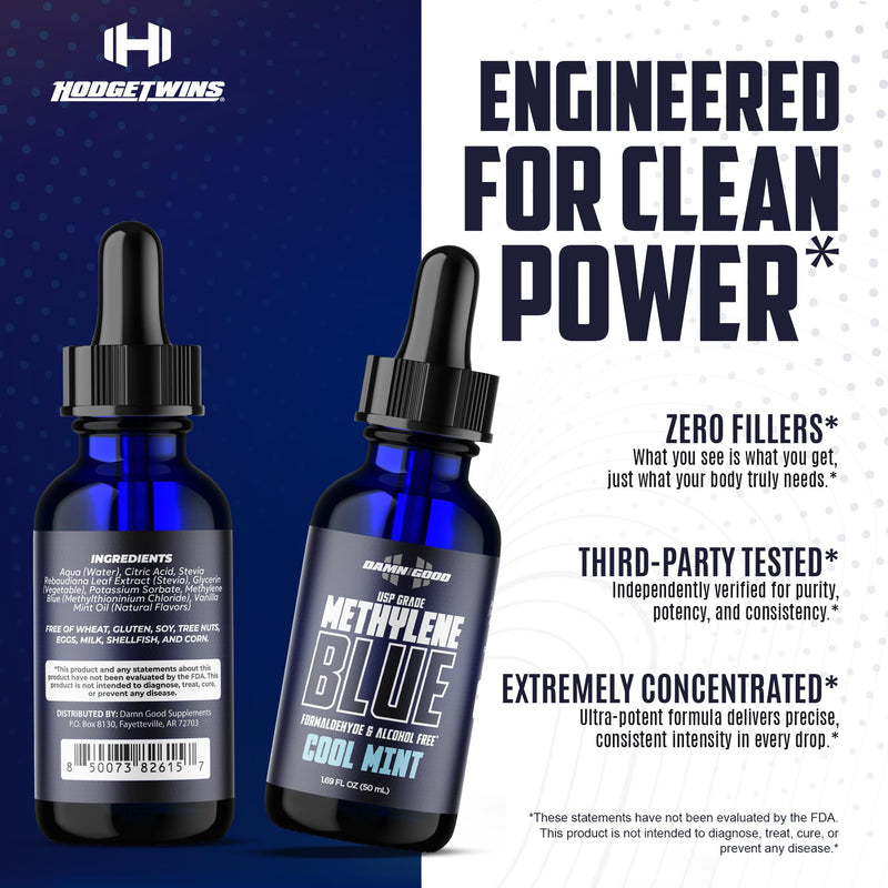 The Hodge Twins Damn Good Methylene Blue Drops – Pharmaceutical-Grade Energy Support Methylene Blue Supplement – Refreshing Potent Blue Drops for Men & Women - Cool Mint Flavoured