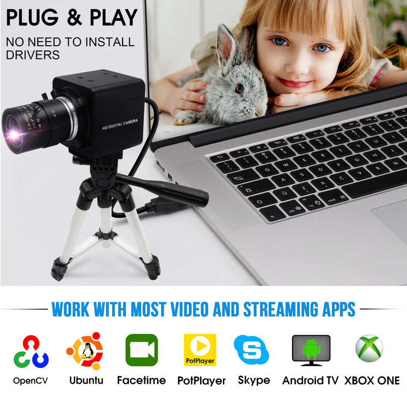 USB Camera 8MP 5X Optical Zoom Webcam 2.8-12mm Manual Varifocal Lens,USB Webcam with CMOS IMX179 Image Sensor Video Conference Web Cameras for Computer,Laptop, Raspberry Pi,Jetson Nano 2.8-12mm Varifocal Lens