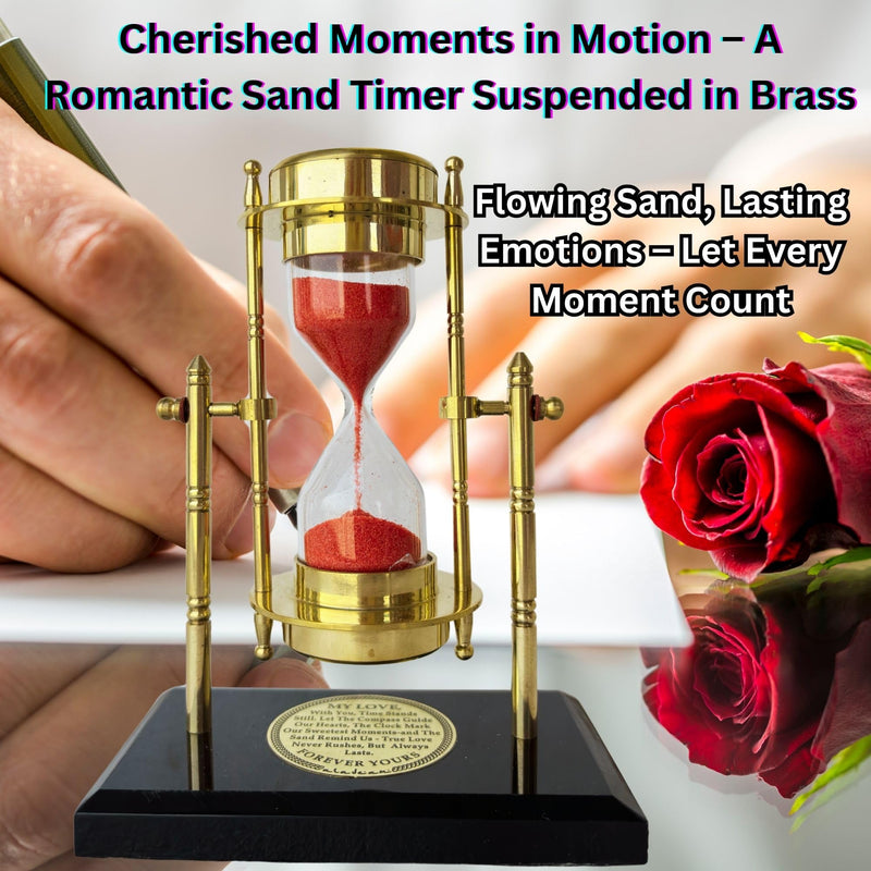 GUAAFA My Love Brass Sandtimer ClockCompass | Romantic Gift for Men Women, Husband Wife, Boyfriend Girlfriend - Engraved Quote