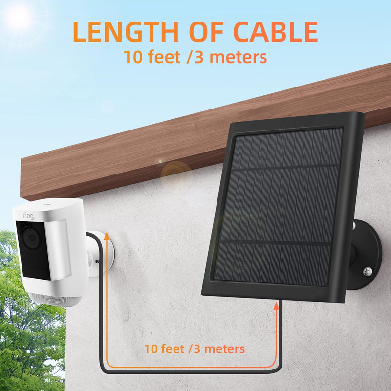 Solar Panel for Ring Camera, 4W Solar Charger Compatible with Ring Spotlight &Stick Up Outdoor Cam Battery, 10FT/3M Long Cable with USB-C to Ring Barrel Plug Adapter, Black 1pc