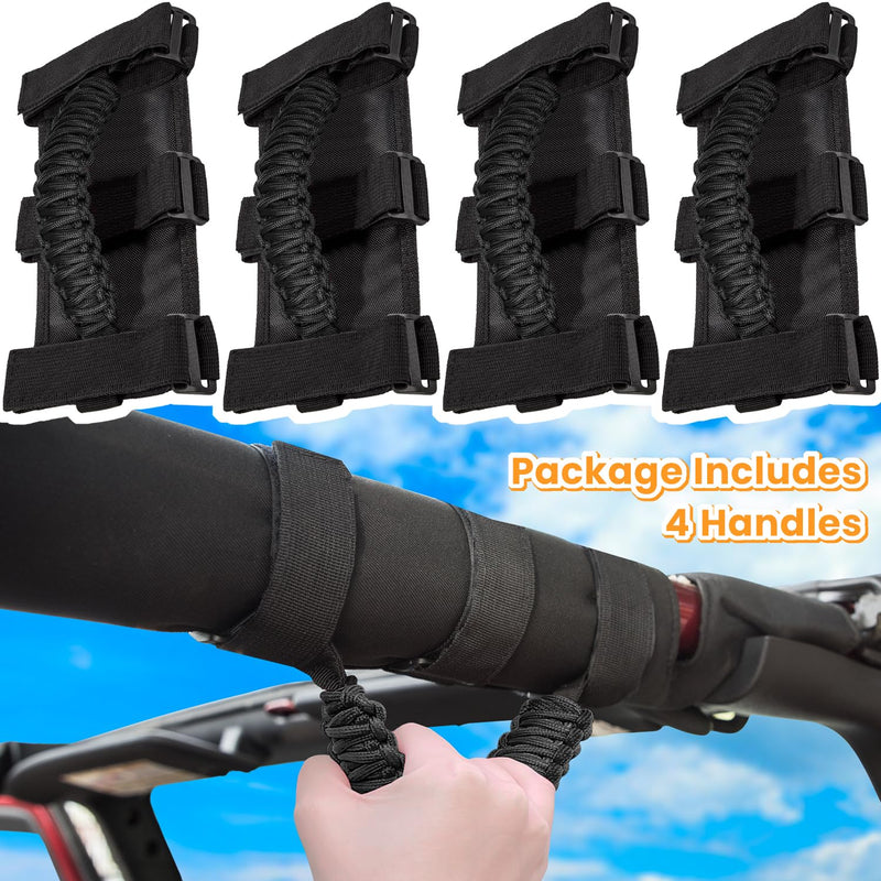 4 x Roll Bar Grab Handles Grip Handle for Jeep Wrangler JK JKU JL JLU TJ YJ Sports Sahara Freedom Rubicon Unlimited Gladiator JT 1955-2023 UTV ATV Premium 550 Paracord Interior Accessories (Black) Standard 4-Pack Black