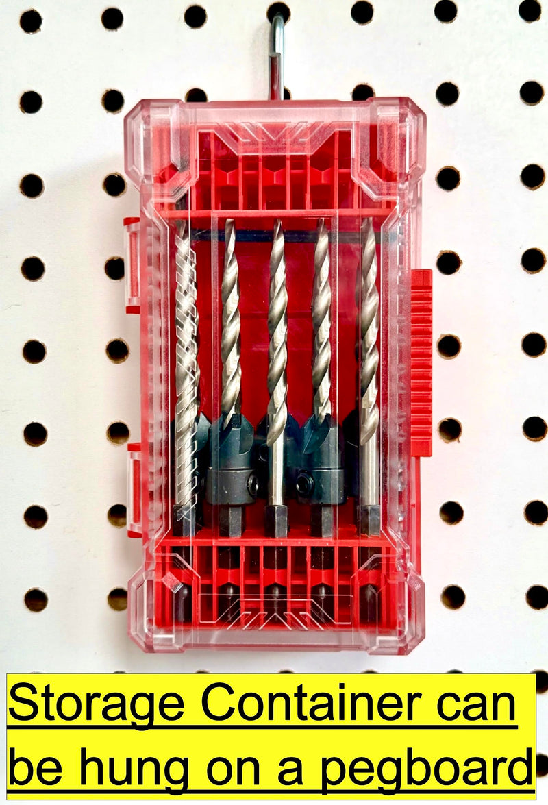 FTG USA 5 Pc #12 (7/32") Countersink Drill Bit Set with 5 Pc Replacement Tapered Drill Bits for Wood in Storage Container