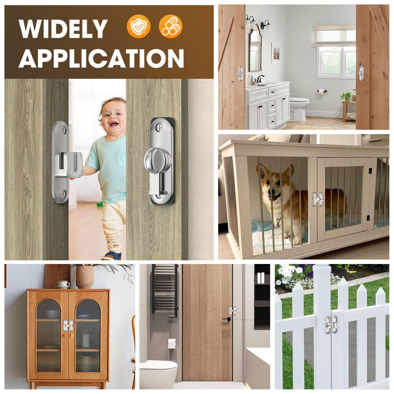 90/180 Degree Barn Door Lock & Latch, Zinc Alloy Sliding Flip Lock Hardware for Cabinet, Bathroom, Garage, Wooden Fence, Pet Gate, Shed (Silver - 2Pack) Silver - 2Pack