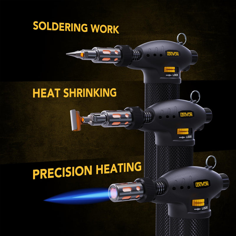LEXIVON Butane Torch Multi-Function Kit | Premium Self-Igniting Soldering Station with Adjustable Flame | Pro Grade 125-Watt Equivalent (LX-771)