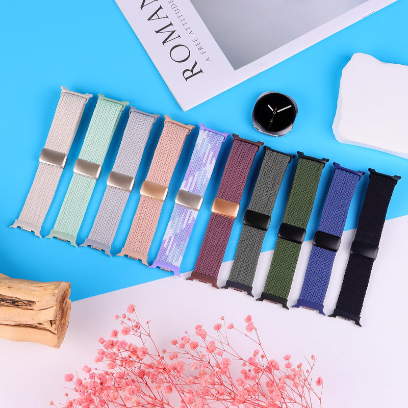 Nylon Bands for Samsung Galaxy Watch 9/8 Band 40 44mm/8 Classic 46mm | 4 Pack Magnetic Braided Wristband for Galaxy Watch 9/8/8 Classic No Gap Strap Accessories for Women Men, Breathable & Soft Black+Starlight+Sandpink+SmokeViolet