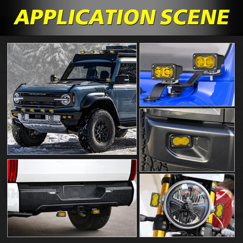 Yellow LED Pods, 3 Inch Flood CREE LED Fog Lights 40W Yellow Small Chase Pod Lights Ditch Lights Off Road Driving Lights 2 Packs for Dirt Bike Motorcycle Truck UTV ATV SUV Surron