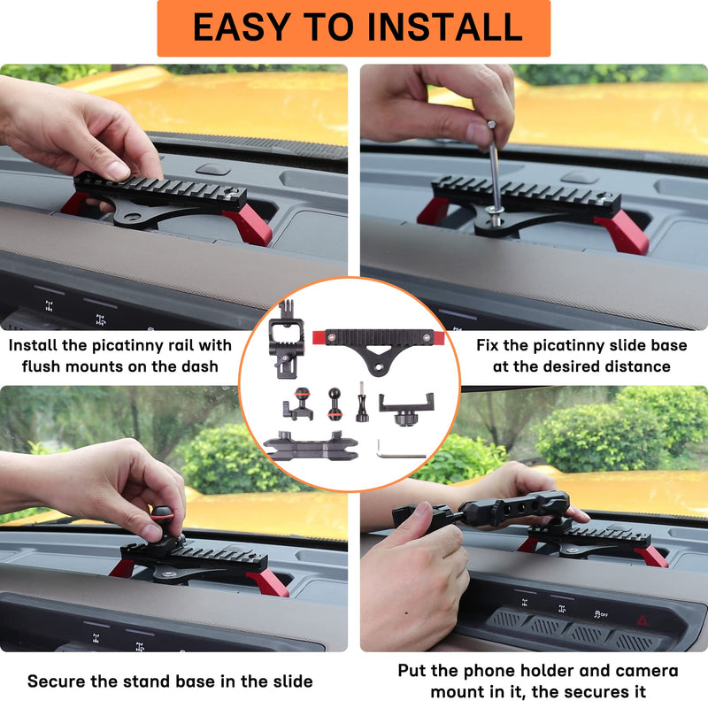 Phone & GoPro Holder-Slide Rail, Compatible with iPhone, Adjustable, Aluminum Alloy + ABS Material, Easy Installation Phone Holder - Adjustable