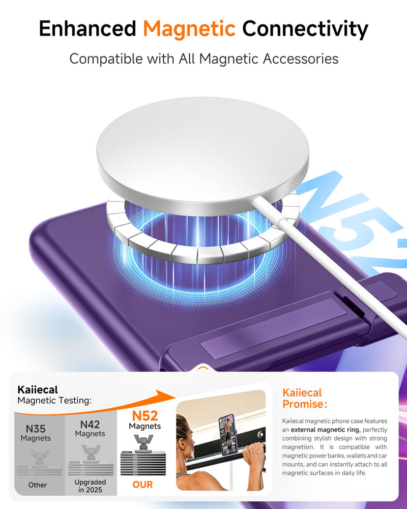 Kaiiecal Magnetic for Motorola Razr 2026/2025/2024 Case with Screen Protector [Fit for Magsafe] [Hidden Kickstand] [Hinge Protection] Durable Silicone Matte Protective Cover for Razr 70/60/50, Purple Phantom Purple