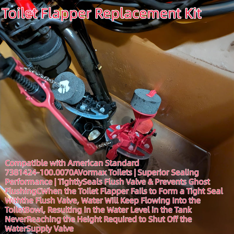 American Standard Toilet Flapper Replacement Kit 7381657-200.0070A | For Vormax Toilets (4270A, 4370A, 4570A), Dual Flappers with Silicone Seals, Metal Chain, Teeter Bar