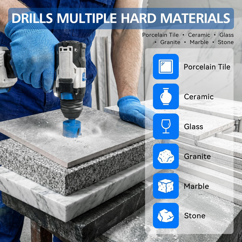 9-Piece Vacuum Brazed Diamond Hole Saw Kit with Pilot Bits | 6-50mm tile hole saw kit with pilot bits cuts clean holes wet or dry in tile, porcelain, ceramic, granite, marble and stone K7-6/8/10/12/20/25/32/35MM/2" 9