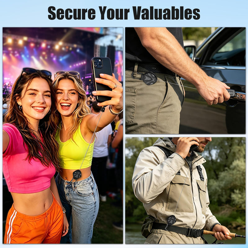 Oaridey Anti Theft Phone Strap with Interval Locking, Retractable Steel Cell Phone Lanyard with Metal Carabiner and 360° Phone Tether Tab For Skiing, Hiking, Fishing, Concert and Traveling, 2 Packs