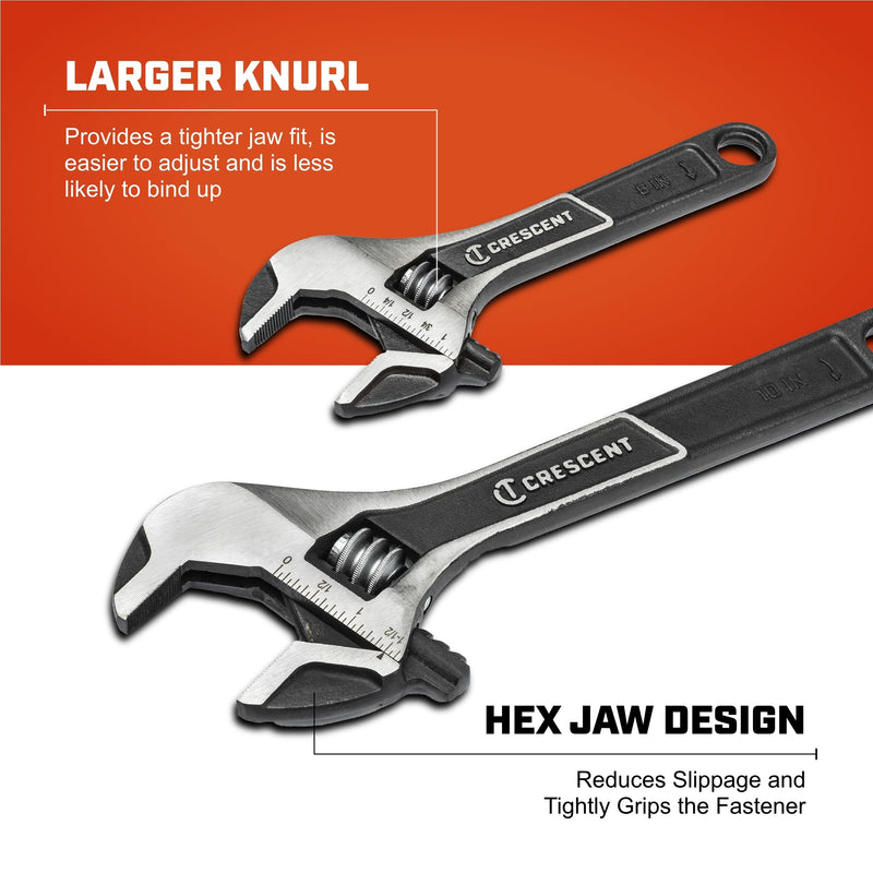 Crescent 2 Piece Wide Jaw Adjustable Wrench Set | 6" & 10" | ATWJ2610VS 2 Pc. Set - 6" & 10"