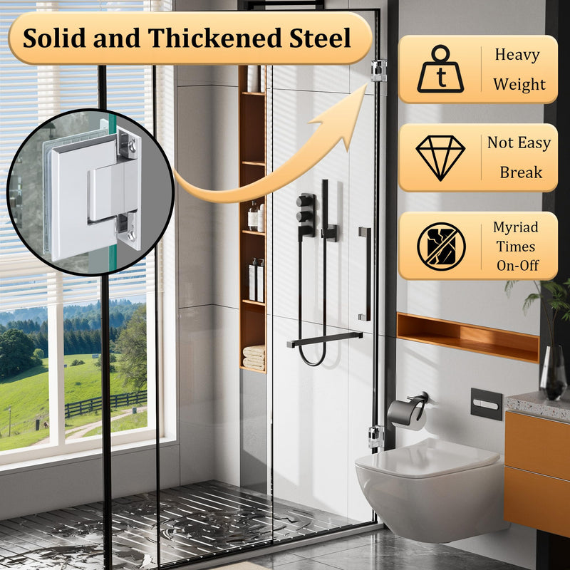Alise Glass Shower Door Hinge,90° Hinge for Glass Doors,Polished Chrome | Heavy Duty Solid SUS304 Stainless Steel,Wall to Glass Mounted,Frameless Shower Doors Hardware Replacement Part Polished Chrome (S/1P)90 Degree