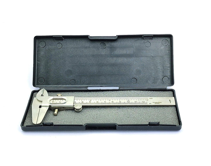 Non Digital Vernier Caliper Metric -Imperial Measuring System Tools for Inside, Outside, Depth & Step Measurements (Stainless Steel Body) (STAINLESS STEEL BODY)