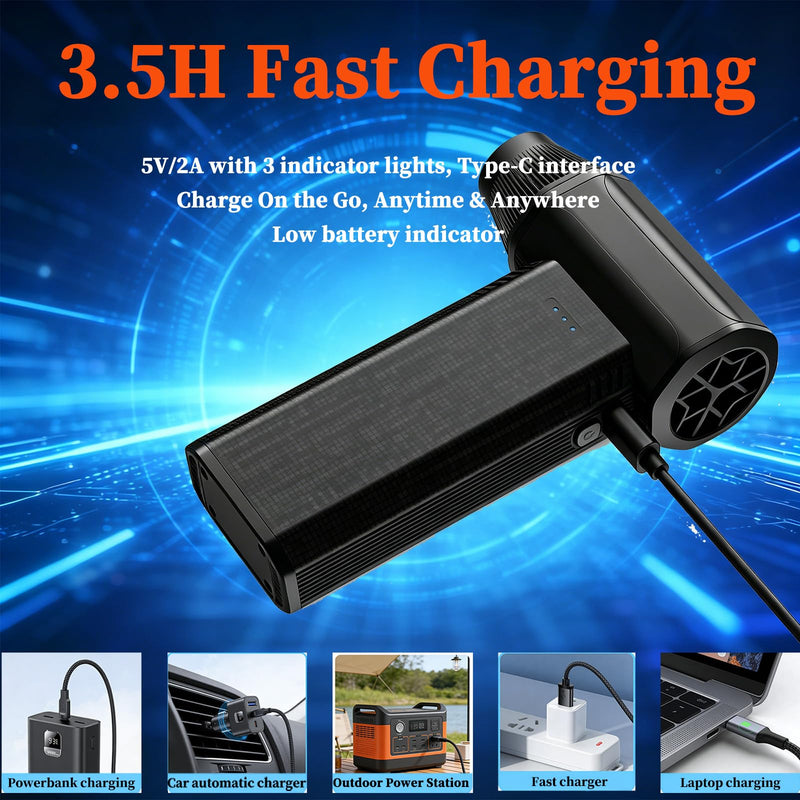 Mini Cordless Compressed Electric Air Duster for PC & Electronics Cleaning | 3-speed 110000RPM Super Power mini turbo fan, perfect to clean computers, consoles, electronics, home, car and outdoor dust