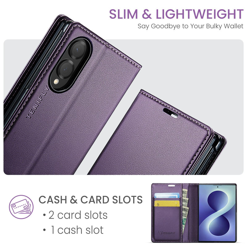 for Samsung Galaxy Z Fold 8 Case Wallet with Card Holder Purple | RFID Blocking Credit Slots, Kickstand, PU Leather, Shockproof Flip Phone Cover for Fold8 Wide, Purple for Galaxy Z Fold 8 - 7.6''