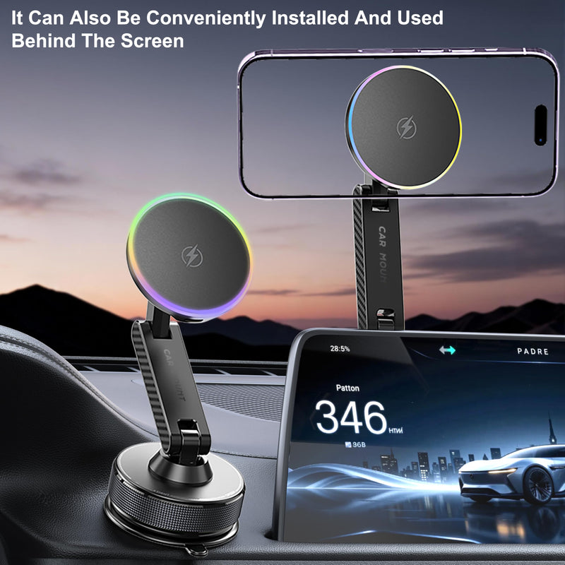 15W Magsafe Car Phone Mount Charger,Vacuum Car Phone Holder Charger,360° Adjustable Magnetic Cell Phone Holders for Car,Wireless Charging Mount for iPhone 17-12 Pro Max Plus Car Accessories