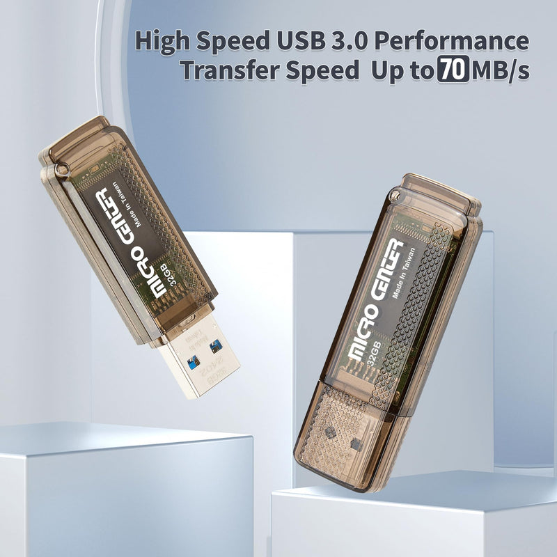 INLAND Micro Center Super Speed 20 Pack 32GB USB 3.0 Flash Drive Memory Stick Thumb Drive Data Storage Jump Drive Bulk, Much Faster Than USB2.0 Flash Drive, Brown Grey - 32GB x20