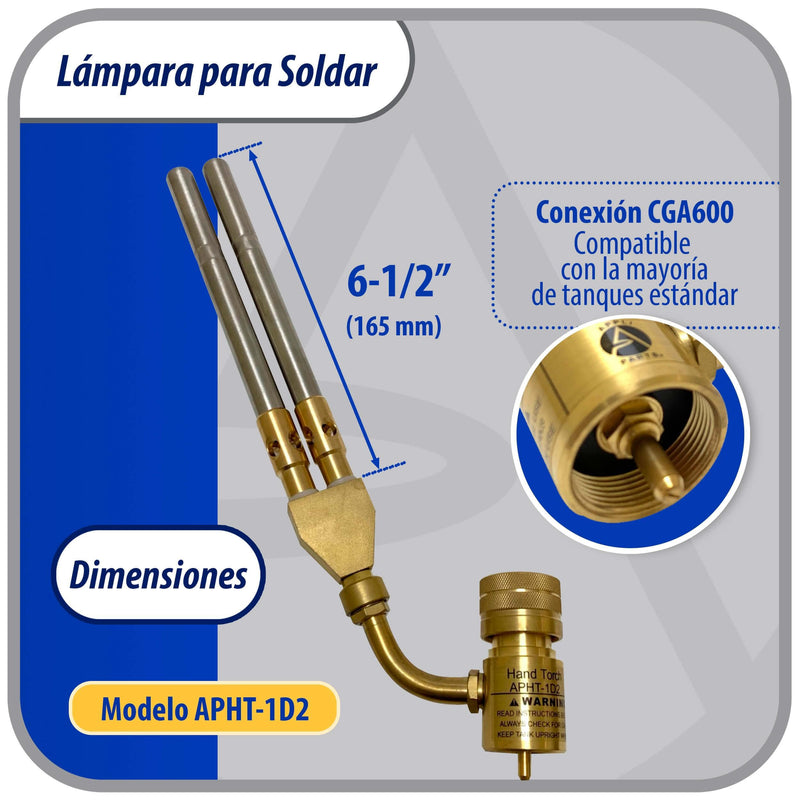 Appli Parts APHT-1D2 Double Burner Hand Torch for Soldering Brazing with Map or Propane Fuel Swivel Tip for uses in Plumbing Refrigeration air Conditioning and More