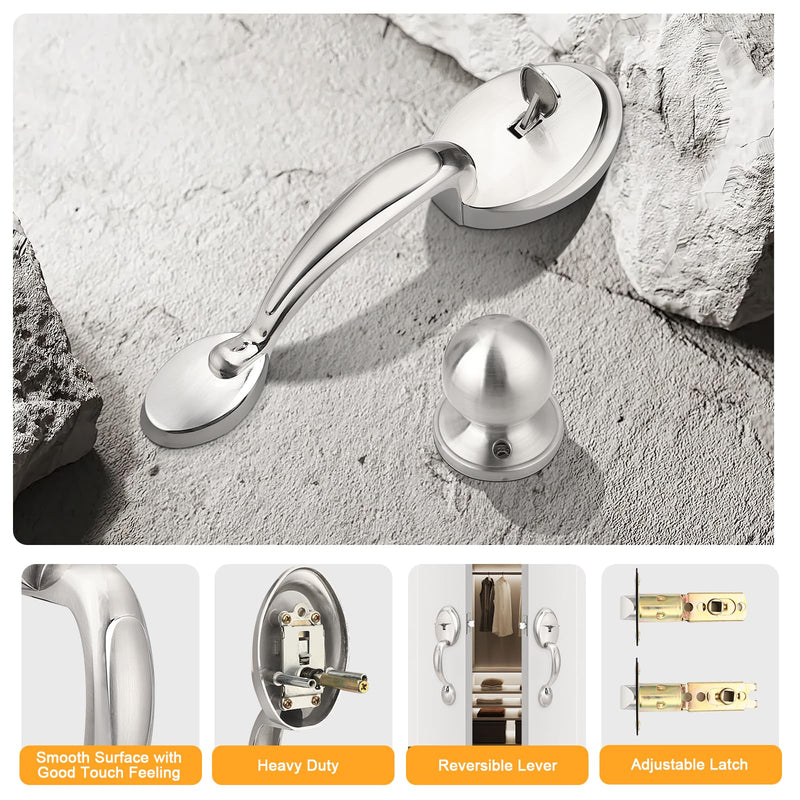 Probrico Brushed Nickel Front Door Handle Set, No Locking, Antique Exterior Door Handle with Interior Door Knob,1Pack 1 Satin Nickel