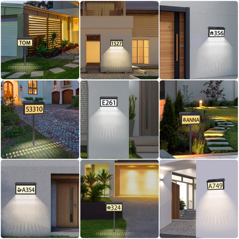 Nazuwke Solar Address Sign, House Numbers for Outside Light Up, 3 Colors Waterproof LED Illuminated House Numbers With Stake, Wall Mounted/In Ground Solar Powered Address Plaque for Yard Garden Home 1 Pack