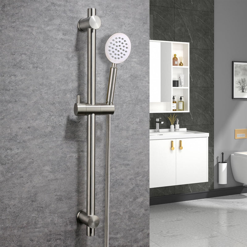 24 Inch Shower Slide Bar with Adjustable Shower Holder Wall Mount Sliding Bar Stainless Steel Wall Mounted Shower Slide Bar with Adjustable Shower Head Holder, Brushed Nickel