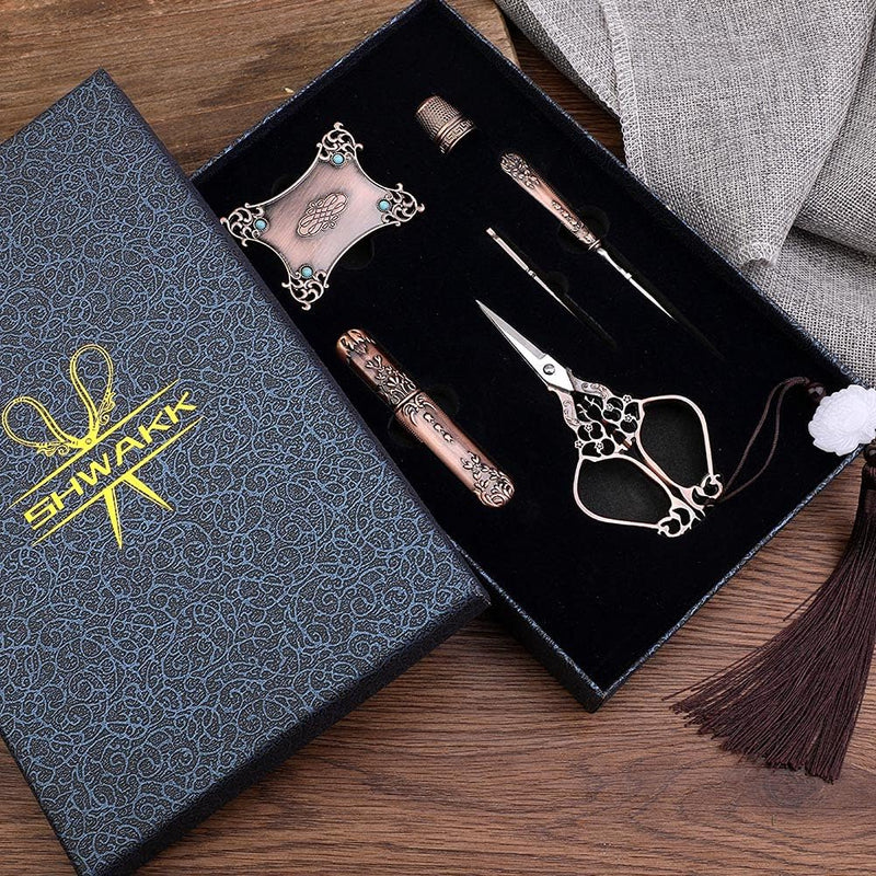 SHWAKK 4.72 Inch Crafting Scissors Antique Cyan Plum Vase Scissors for Embroidery, Embroidery Scissors With Sharp Stainless Steel Tip for Sewing School Office Chores